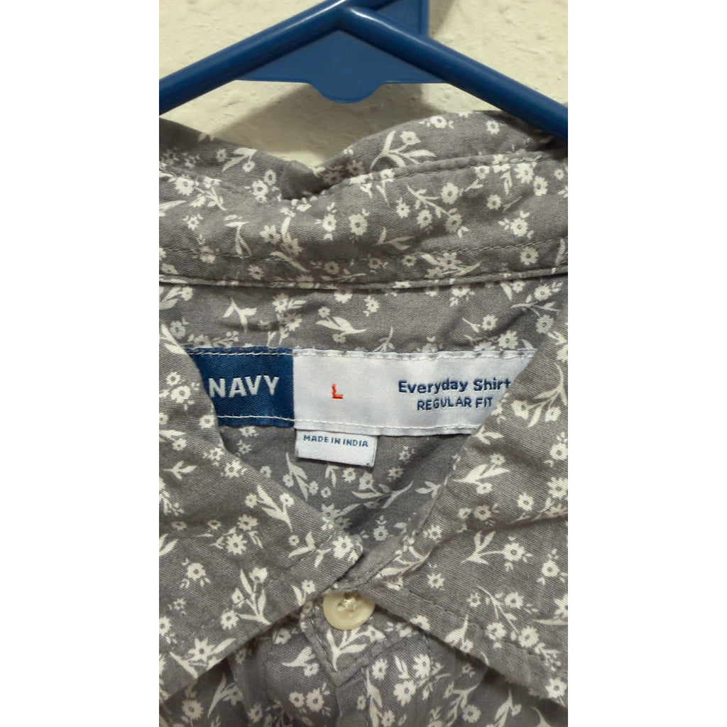 Old Navy Men's Everyday Short-Sleeve Cotton Button-Down Grey Floral Large
