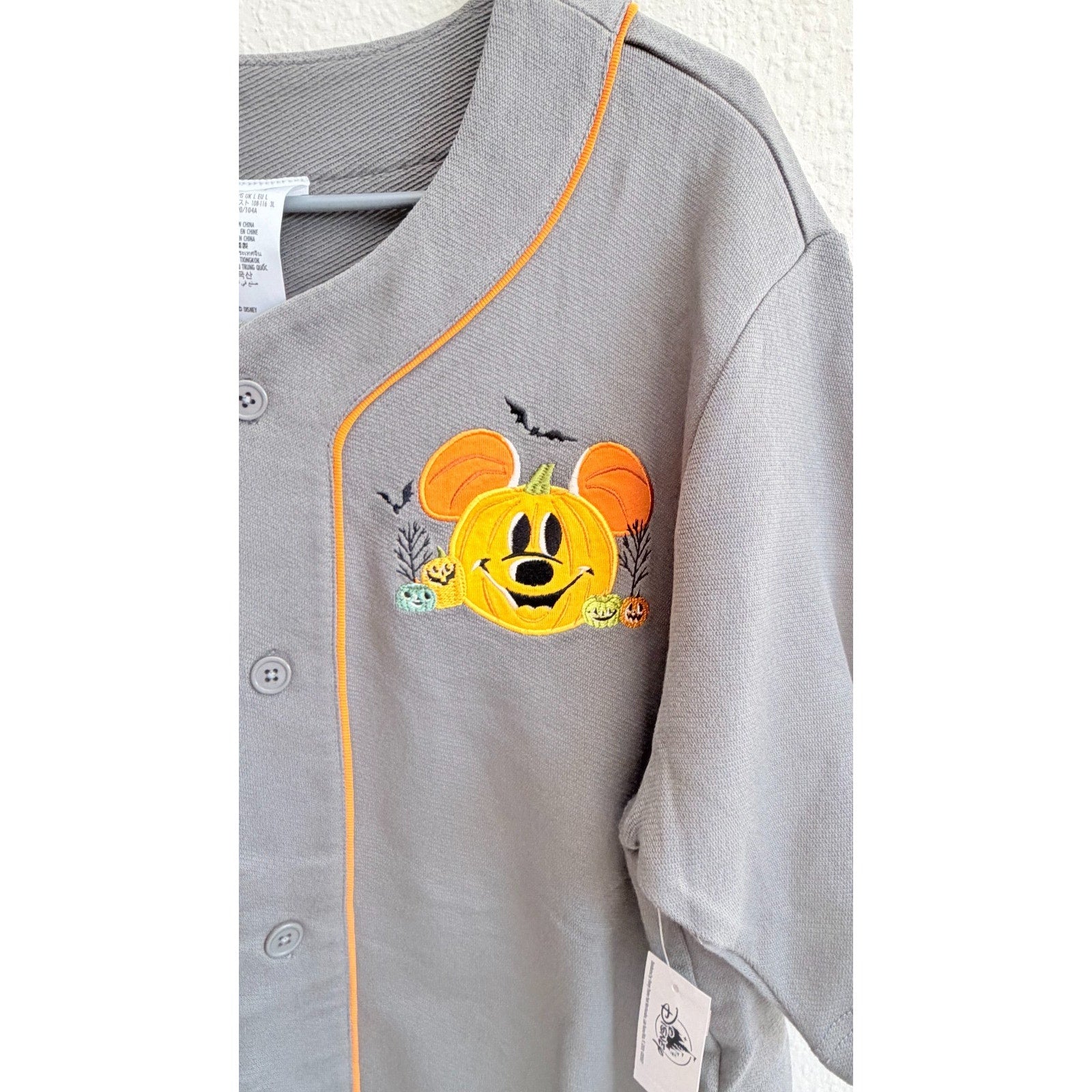 Disney Parks Halloween Mickey Pumpkin Baseball Jersey/Shirt - Large NWT