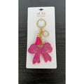 Bling Rhinestone Pink Ribbon Puffy Keychain - Tassel Bag Charm - NEW