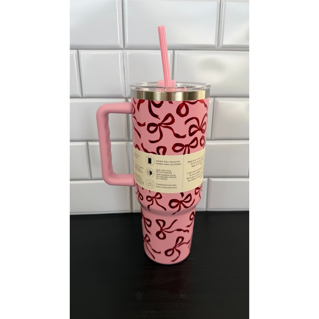 Ashland 40oz Stainless Steel Insulated Tumbler - Pink Christmas Bows Print NEW