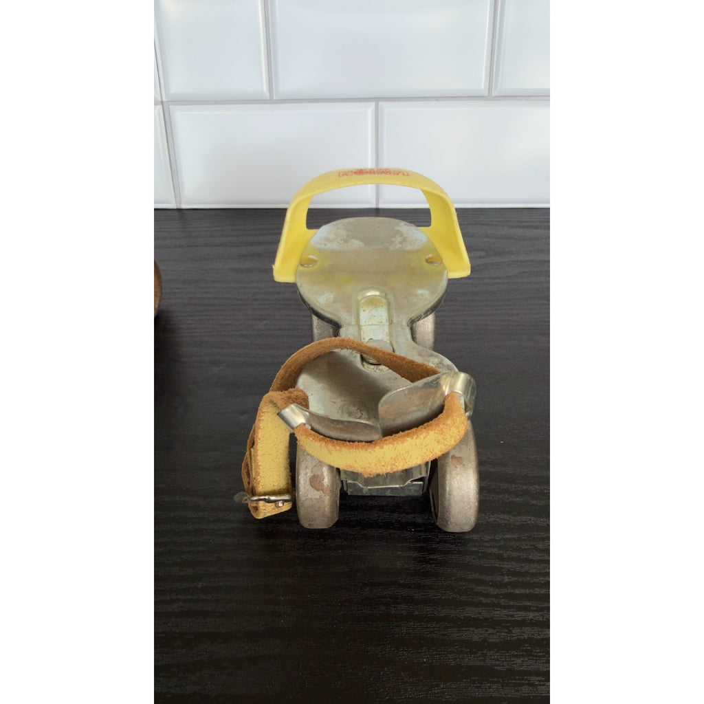 Vintage Union Hardware Adjustable Metal Roller Skates — Yellow Accents
