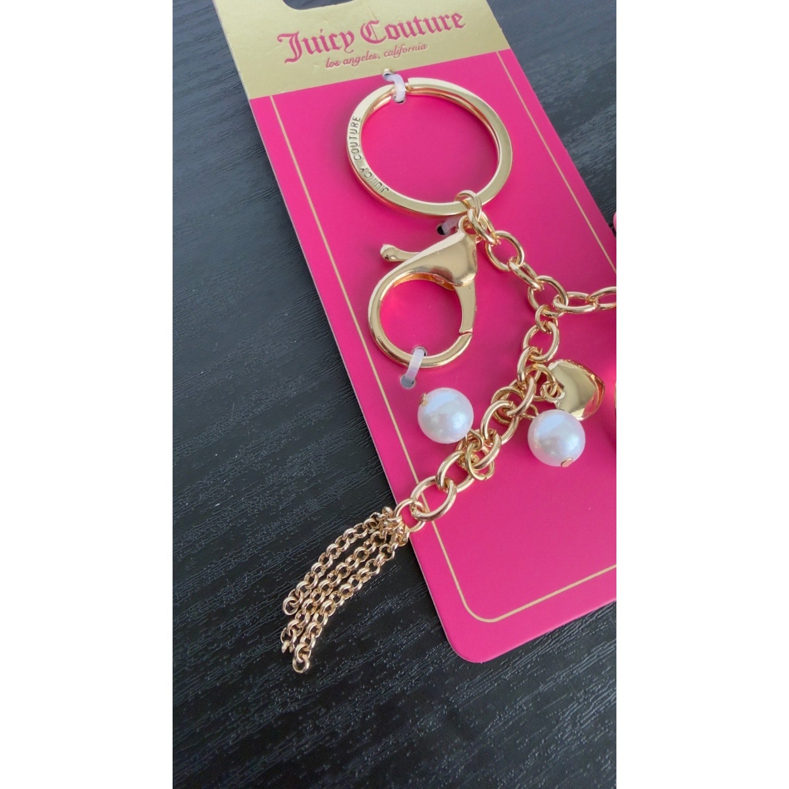 Juicy Couture Pink Bow Bag Charm & Gold Heart Keychain - NWT