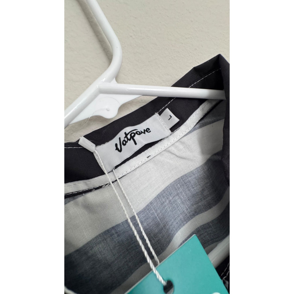 Vatpave Black & White Vertical Stripe Short Sleeve Shirt (L) NWT