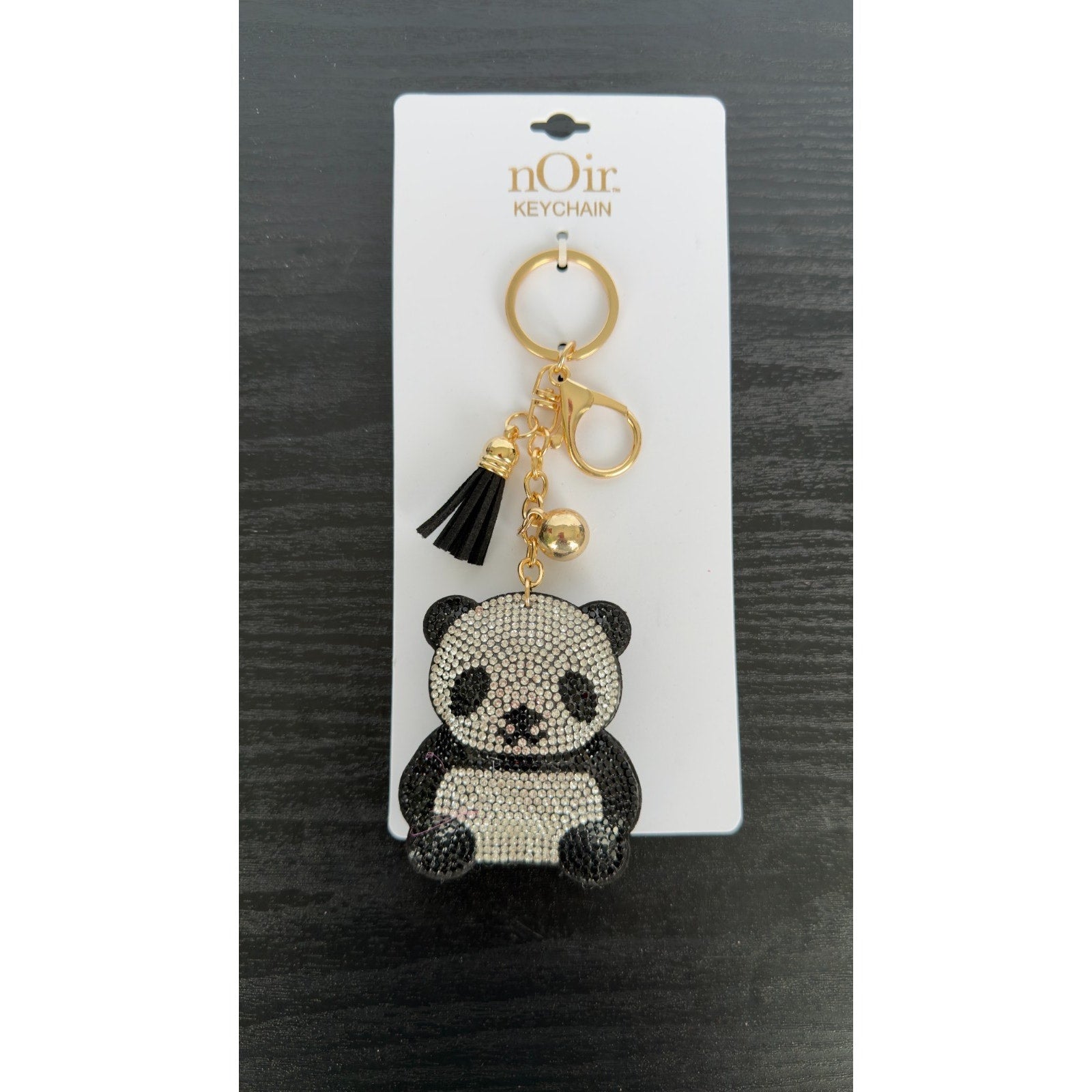 Bling Rhinestone Panda Puffy Keychain - Tassel Bag Charm - NEW