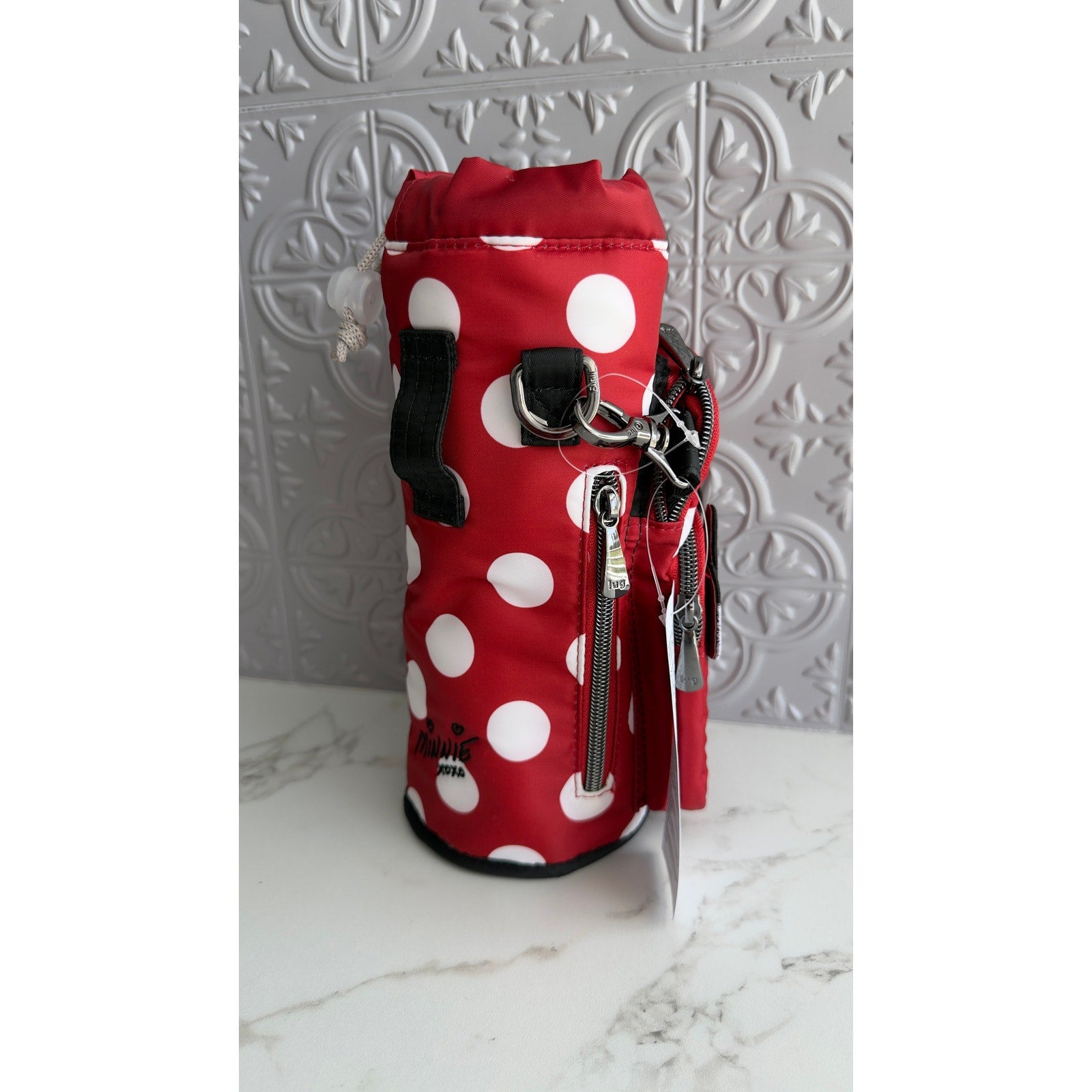 Disney Parks Lug Minnie Mouse Polka Dot Water Bottle Holder Bag Crossbody NEW