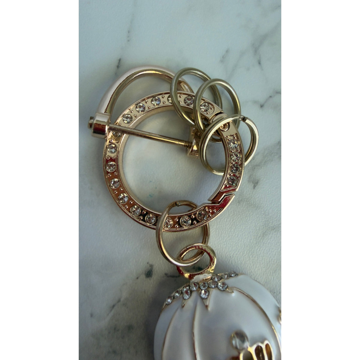 Rhinestone White Pumpkin Carriage Keychain Custom Phone Number Tag Charm Set NEW