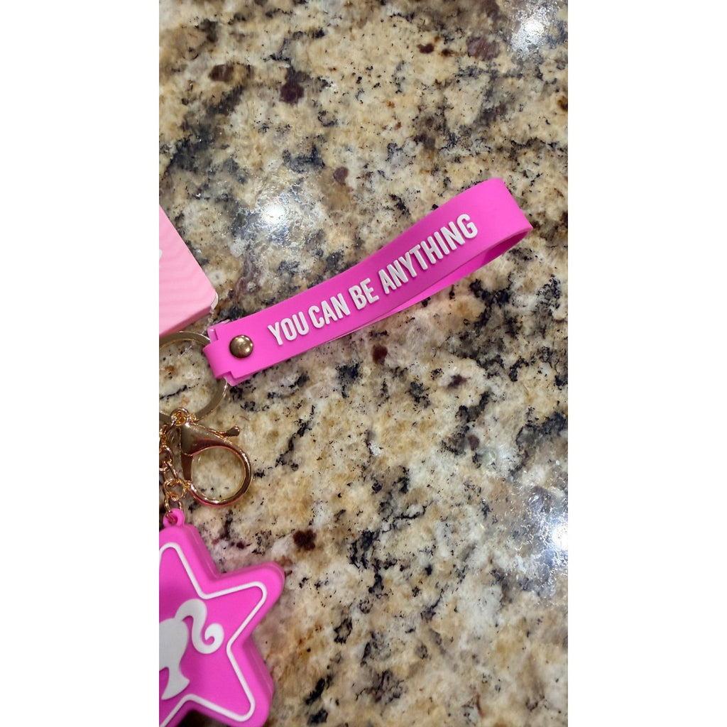 NEW Barbie Iconic Pink Logo Keychain Purse Charm Pink and White