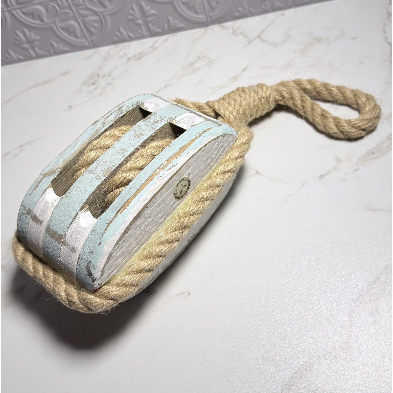 DecMode Blue Wood Pulley Sail Boat Wall Decor Coastal Distressed Nautical Art