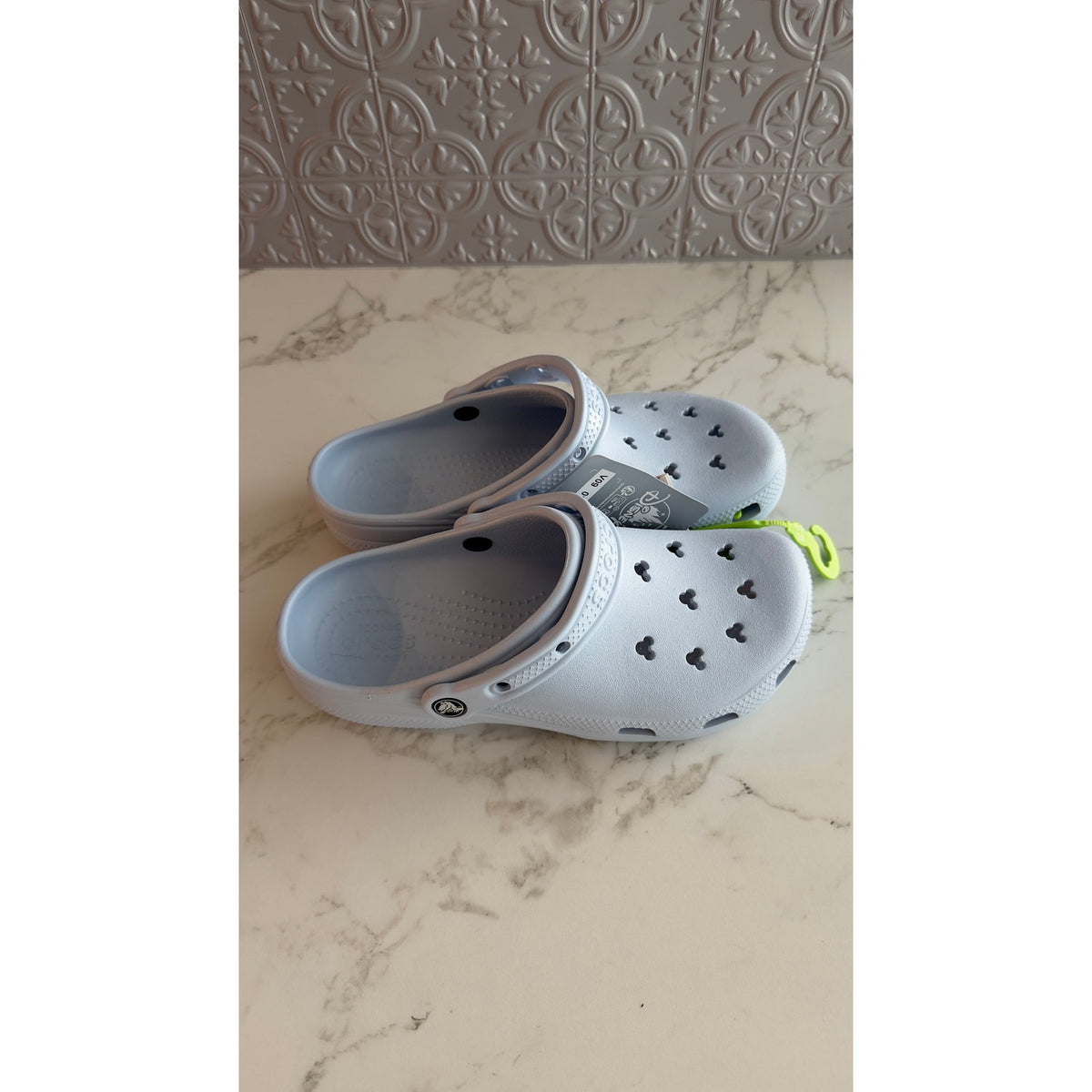 Disney Parks Adults Light Ice Blue Mickey Mouse Icon Cutout Clogs Crocs M8/W10 NEW