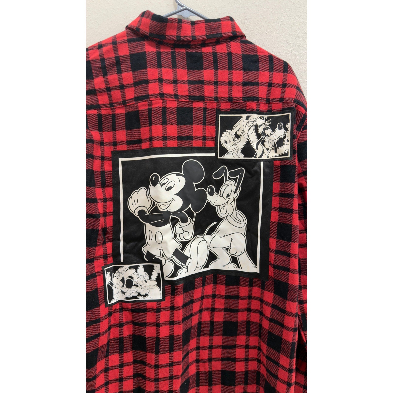 Disney Adult Mickey and Friends Red Plaid Flannel Button Down NWT Large