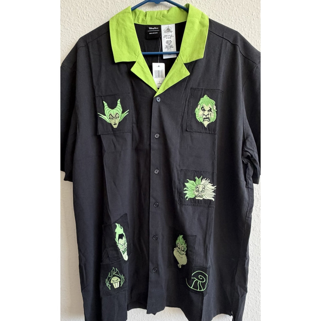 NEW Disney Villains Our Universe Glow-In-The-Dark Woven Shirt - Men’s Large