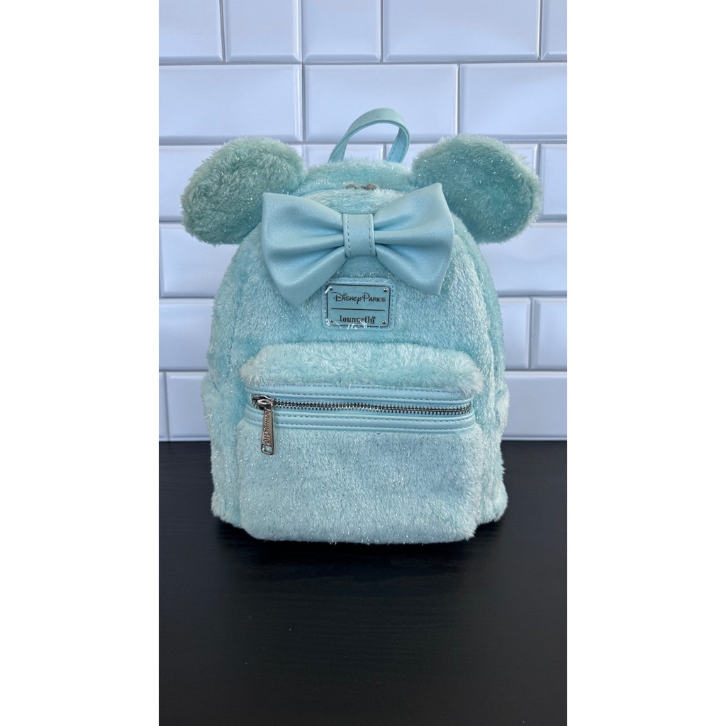 Disney Parks x Loungefly Exclusive Metallic Blue Tinsel Minnie Faux Fur NWT