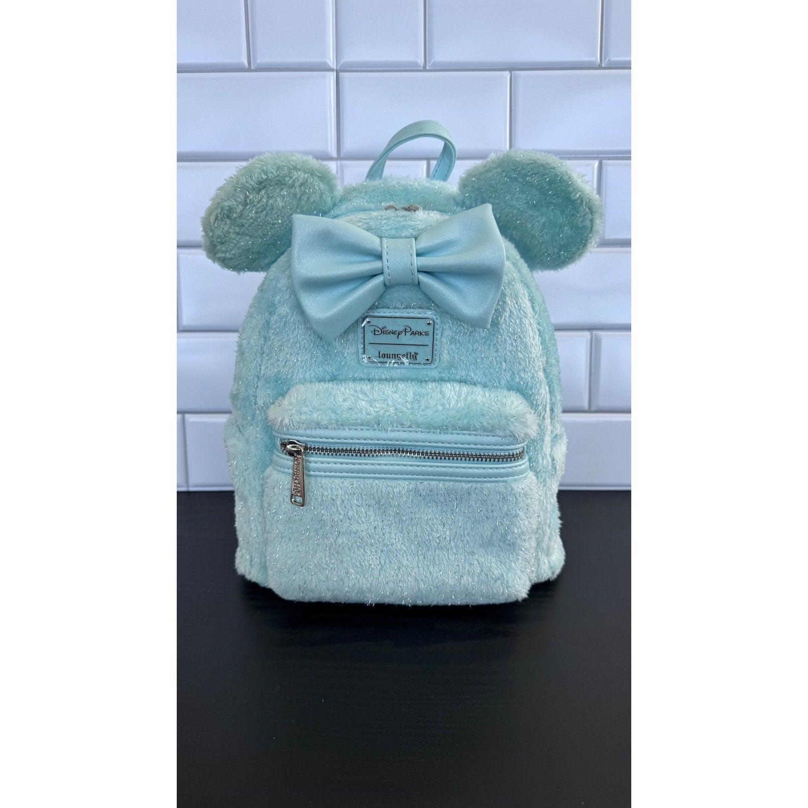 Disney Parks x Loungefly Exclusive Metallic Blue Tinsel Minnie Faux Fur NWT