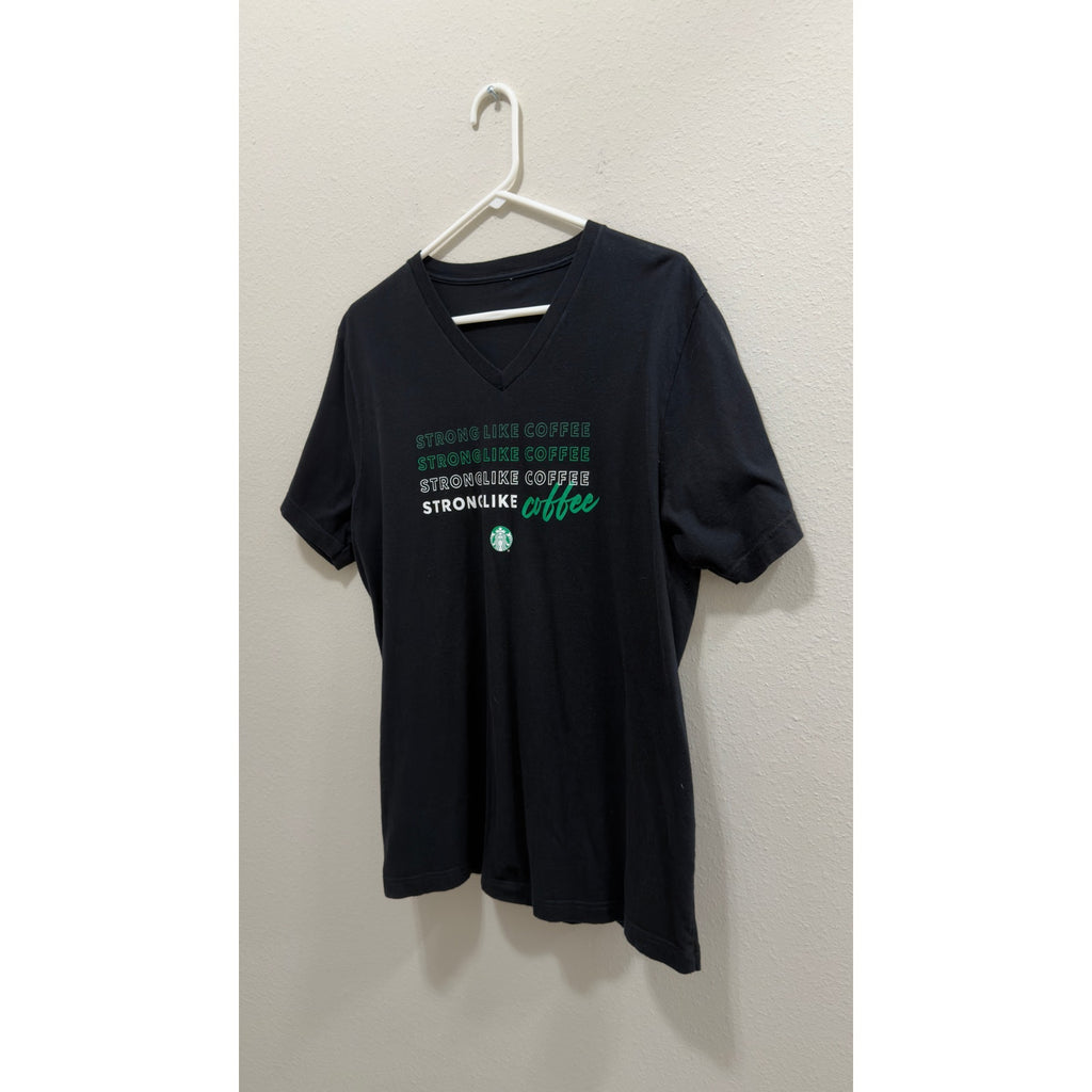 Starbucks Employee Strong Like Coffee Graphic V-Neck T-Shirt Black Size Large