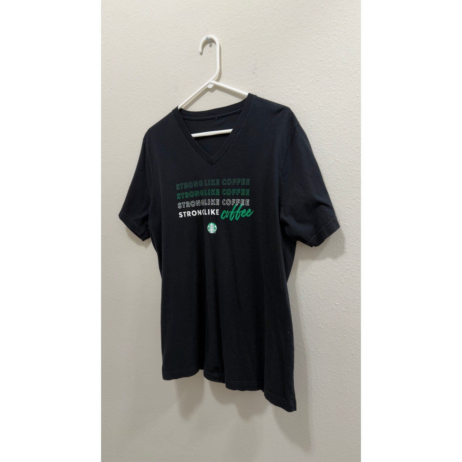 Starbucks Employee Strong Like Coffee Graphic V-Neck T-Shirt Black Size Large