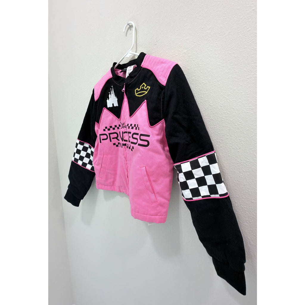 Disney Pink Black Racing Princess Castle Jacket Girls Large Her Universe NWT