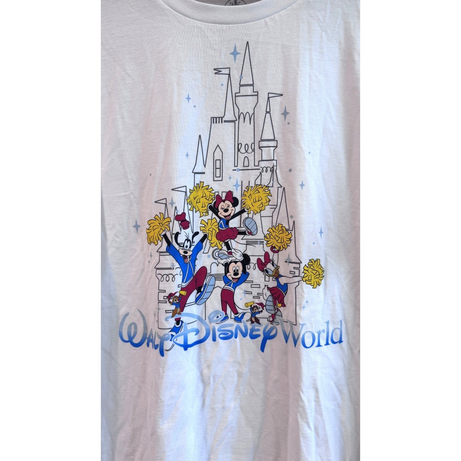 Disney Cheer Squad T-Shirt Adult Large Mickey Minnie Castle WDW White Tee NWT