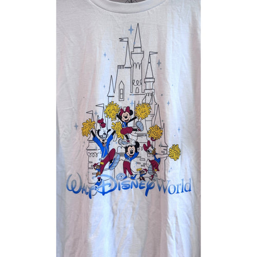 Disney Cheer Squad T-Shirt Adult Large Mickey Minnie Castle WDW White Tee NWT