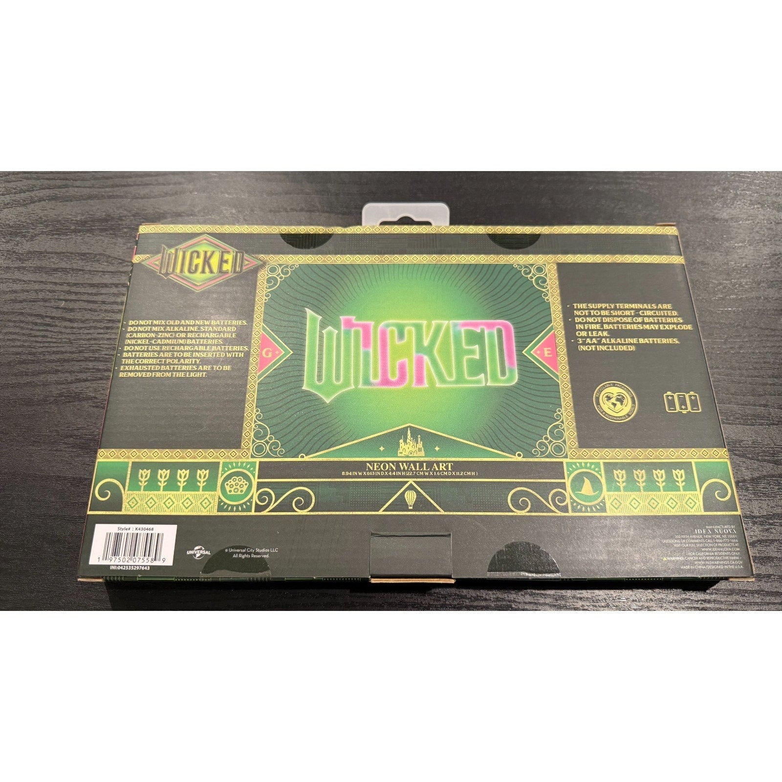 NIB Wicked Neon Wall Art Movie Logo Pink& Green LED Light Battery Operated 9x5”