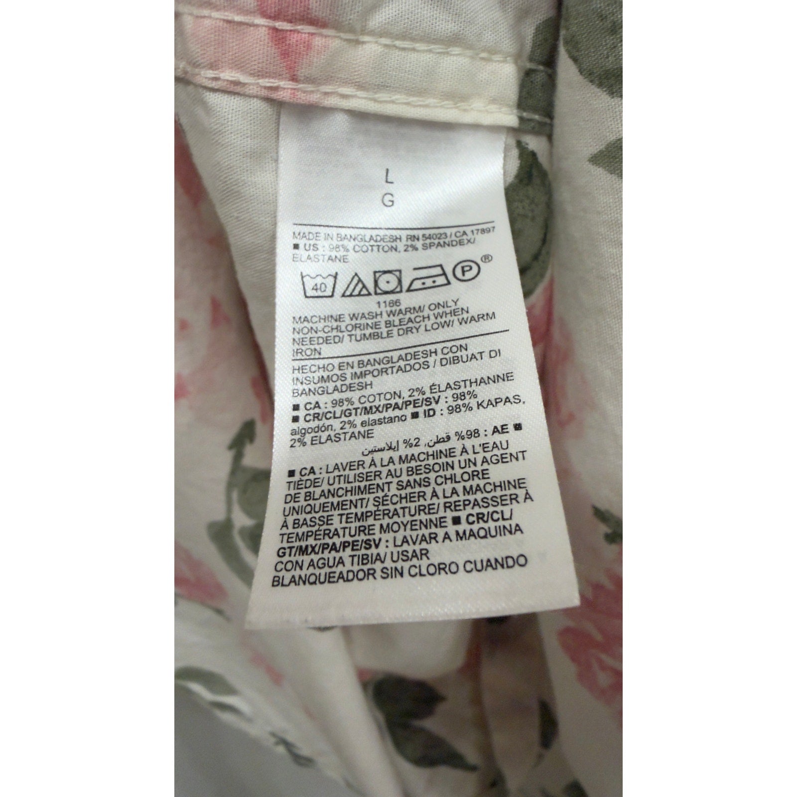 Old Navy Men’s Everyday Shirt Pink Rose Floral Button Down Flex Cream Large