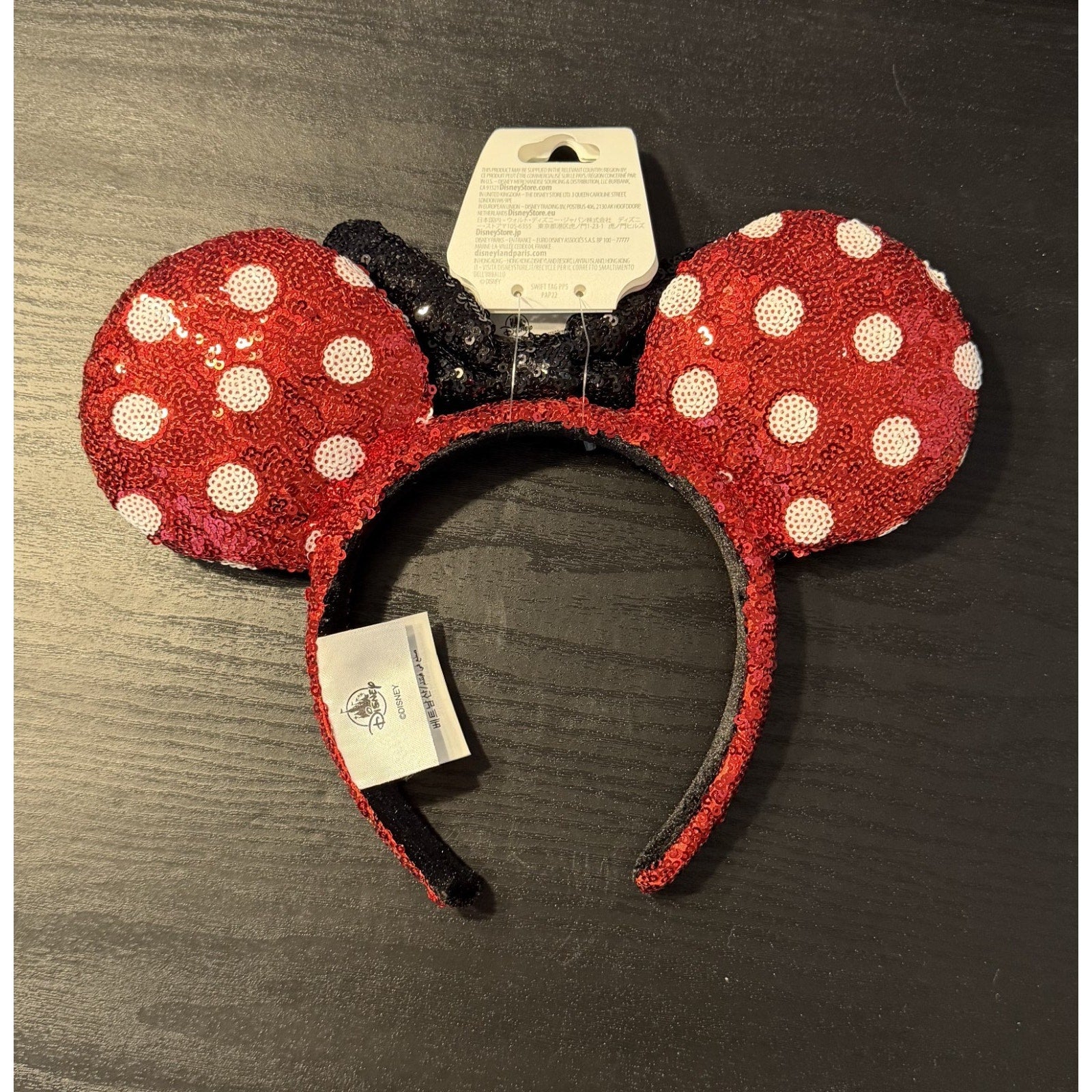 Disney Parks Classic Minnie Mouse Sequined Ear Polka Dot Headband NEW