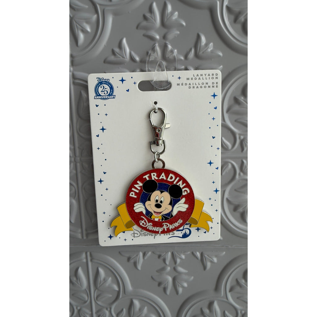 Disney Parks Pin Trading 25th Anniversary Mickey Lanyard Medallion Bag Charm NEW