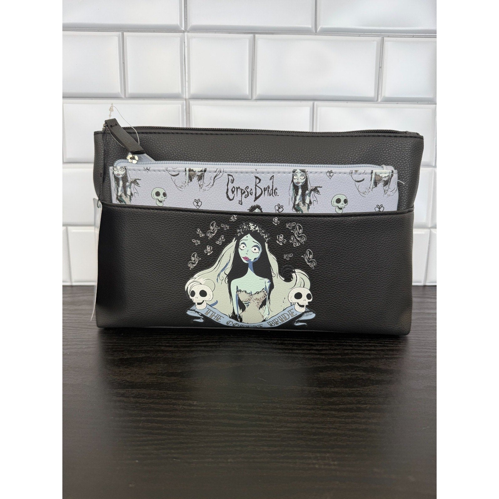 Primark Tim Burton Corpse Bride 2pc Makeup Bag Clutch Set NWT