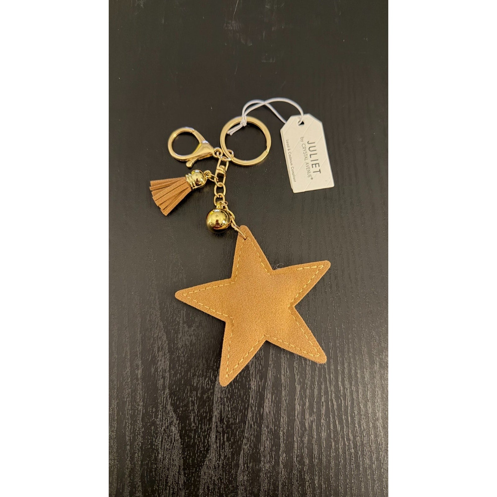 NEW Juliet Suede Star Keychain with Gold Hardware and Tassel