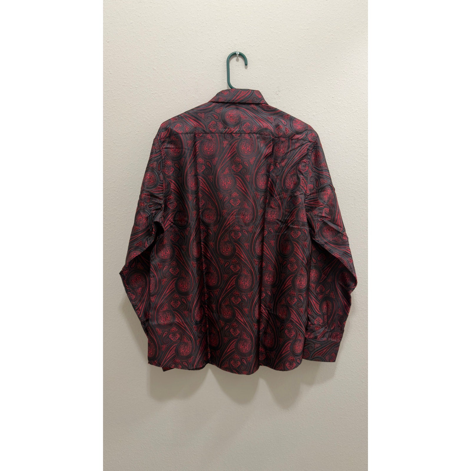 Barry.Wang Men's Luxury Paisley Silk Button Down Shirt Burgundy Black L NWT