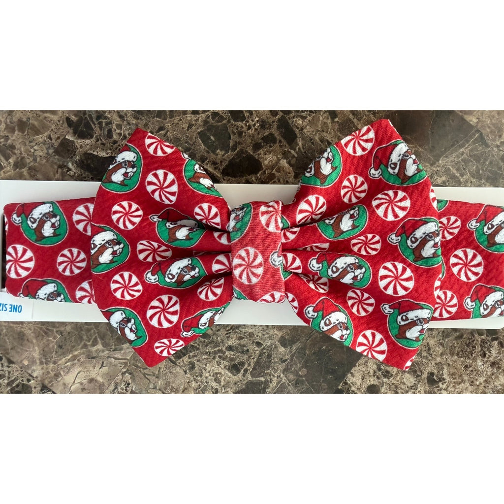 Buc-ee’s Baby Bowtie Headband Christmas Peppermint & Santa NEW