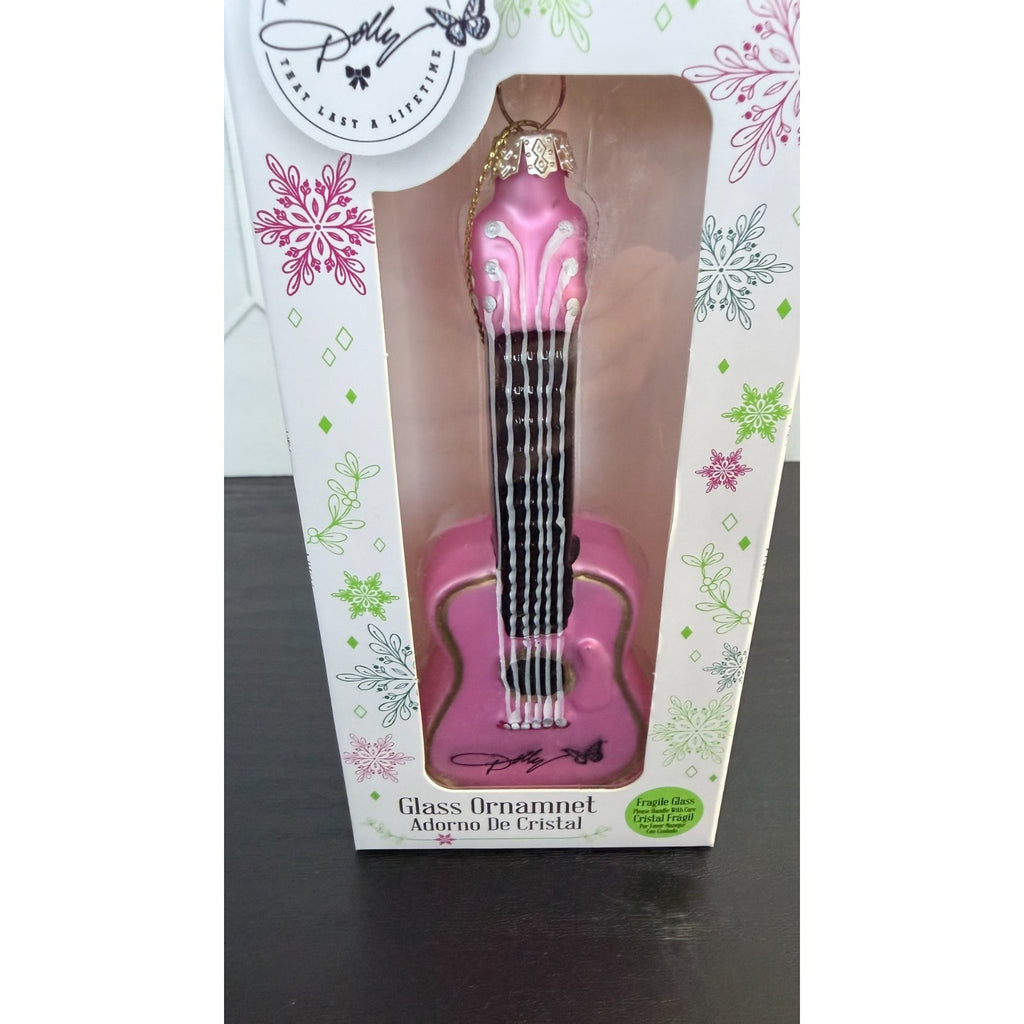 NIB Dolly Parton Pink Guitar Holiday Glass Ornament