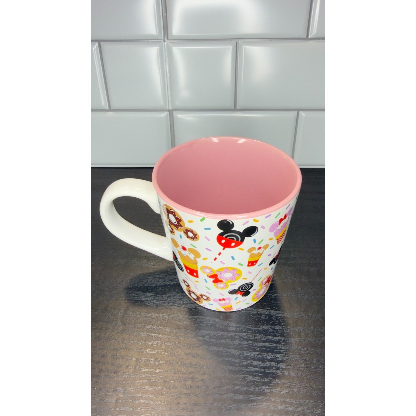 Disney Eats Mickey & Minnie Donut Coffee Mug - Large 16 oz Pink & White - NWT