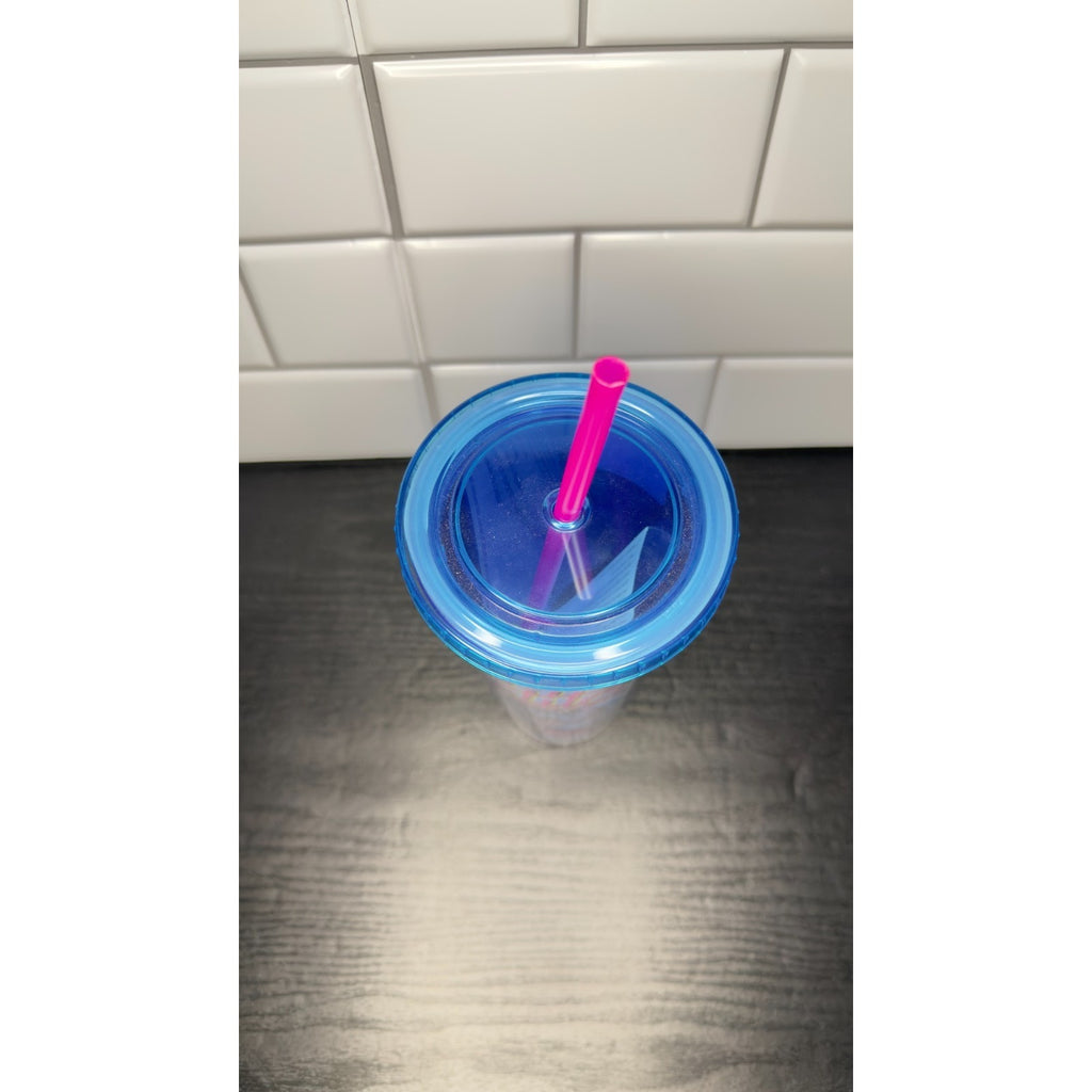 Disney Stitch Blue Travel Tumbler Cup with Lid & Reusable Straw - NEW