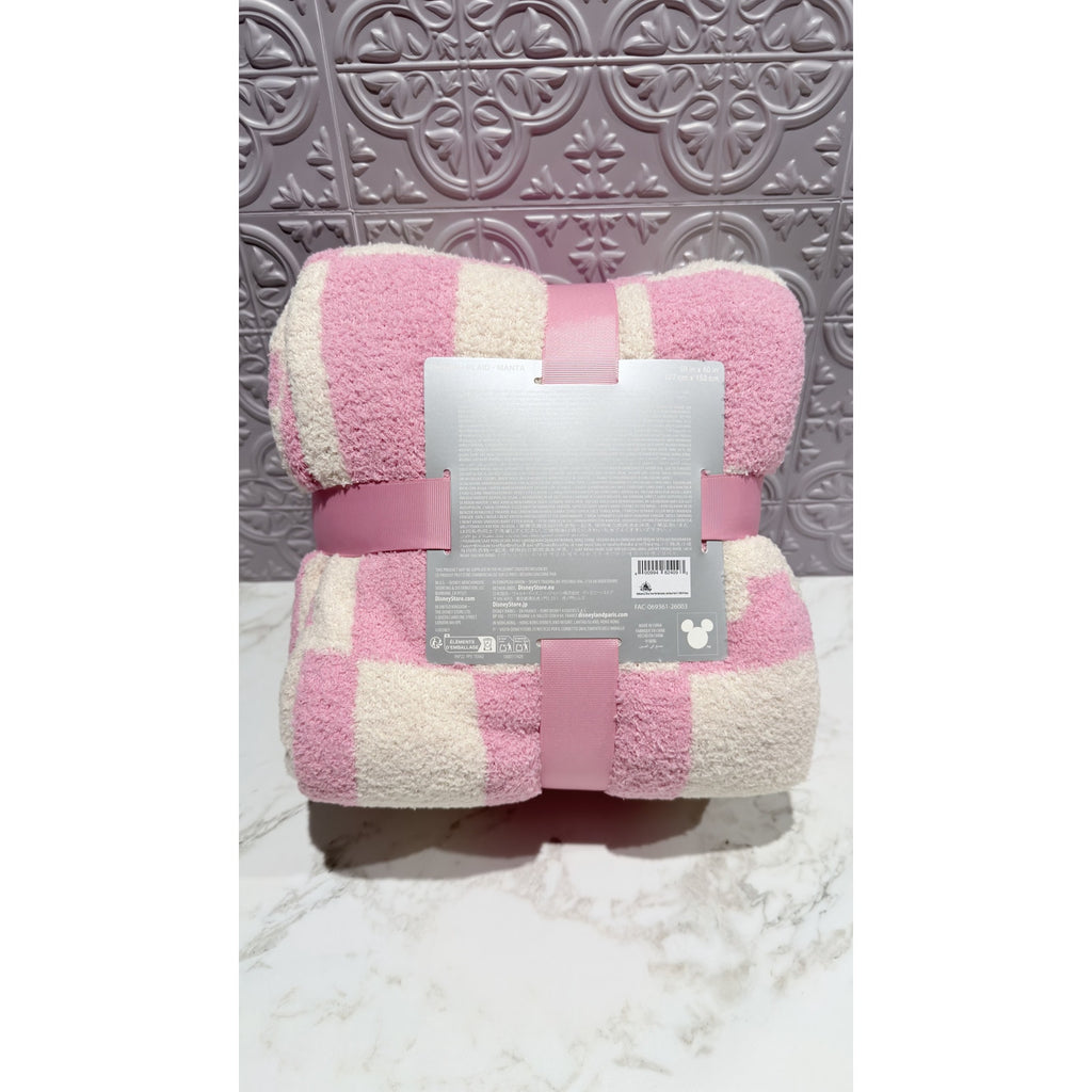 Disney Mickey Mouse Pink Cream Checkerboard Fluffy Plaid Throw Blanket NWT