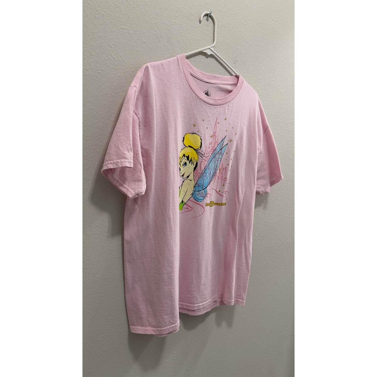 Disney Parks Tinker Bell Cinderella Castle Pink Graphic T-Shirt Large NEW