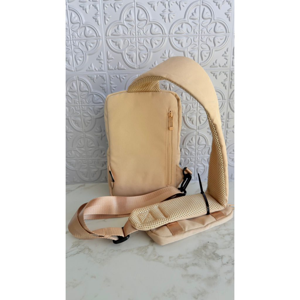 PONY Dave All Day Sling Bag Beige Crossbody Travel Backpack NWT