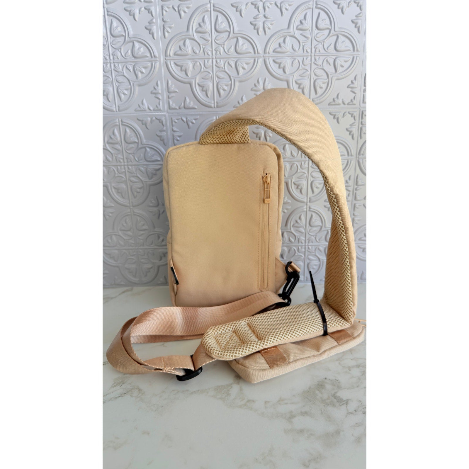 PONY Dave All Day Sling Bag Beige Crossbody Travel Backpack NWT