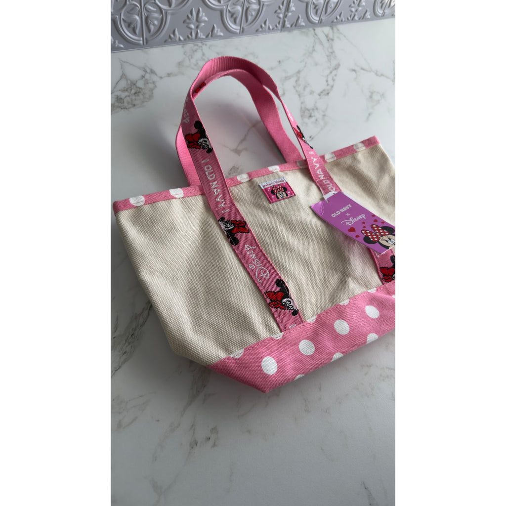 Old Navy x Disney Minnie Mouse Canvas Small Tote Bag Pink Polka Dot NWT