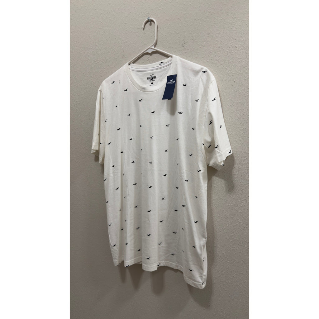 NWT Hollister Men's XL White Seagull All-Over Print Cotton Crewneck T-Shirt