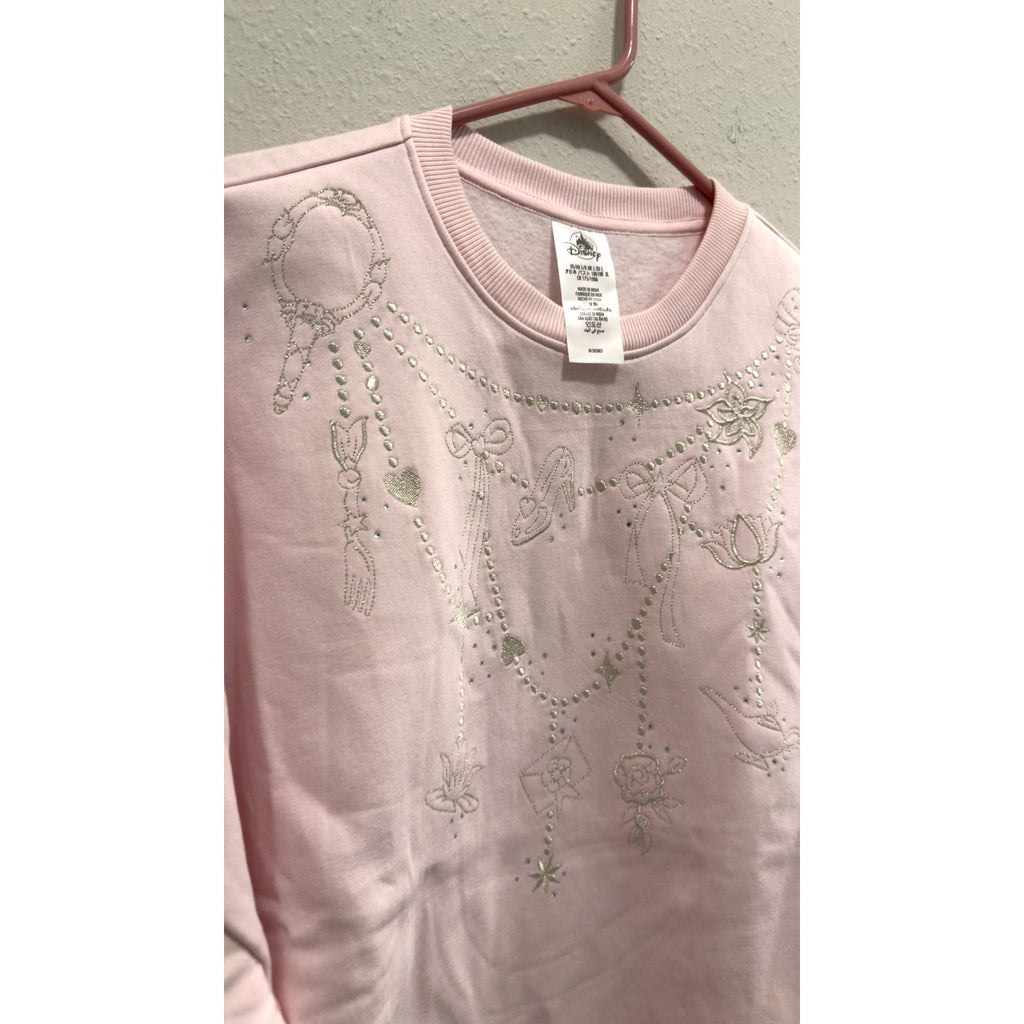 Disney Parks Pink Princess Icons Embroidered Sweatshirt Crewneck Adult Large NWT