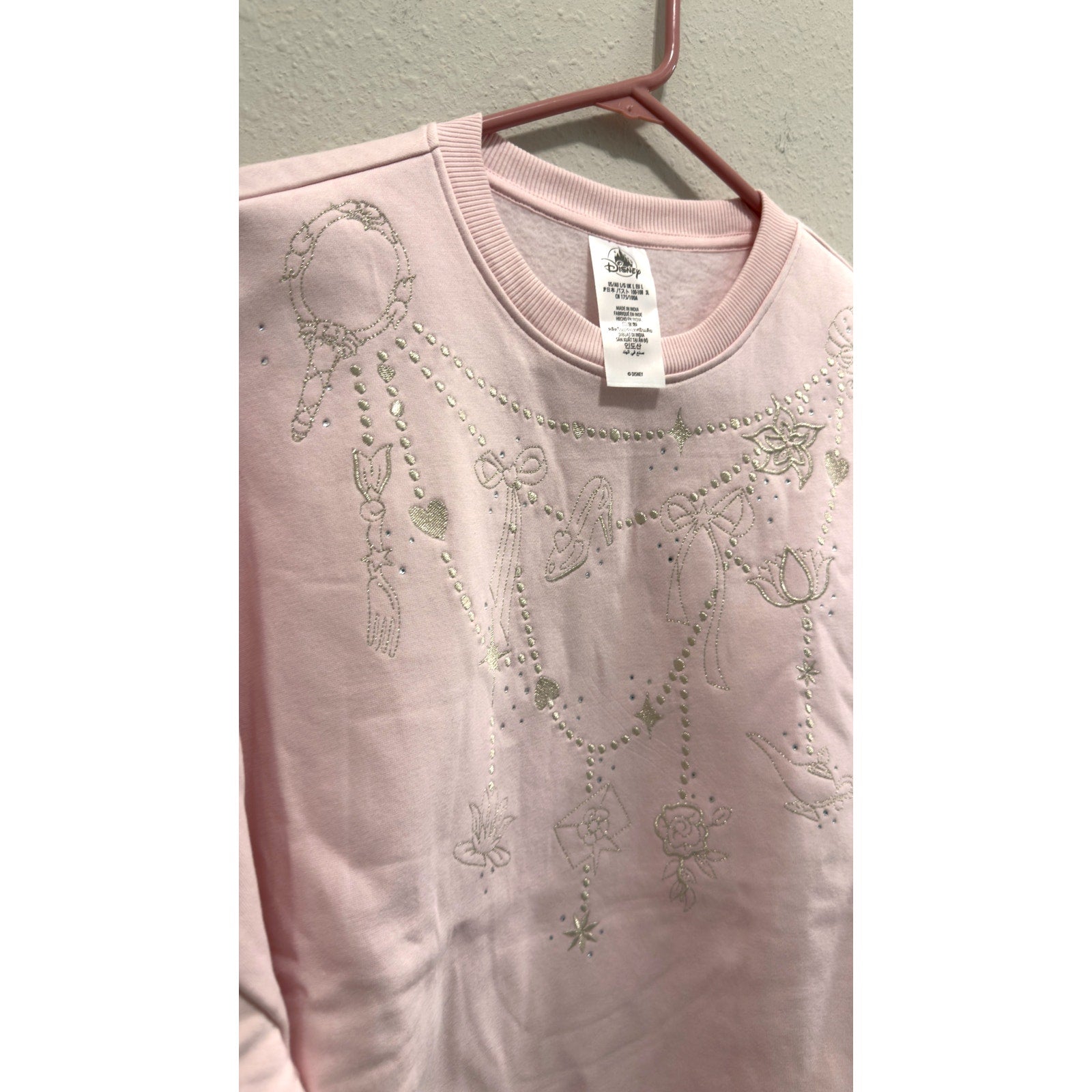 Disney Parks Pink Princess Icons Embroidered Sweatshirt Crewneck Adult Large NWT