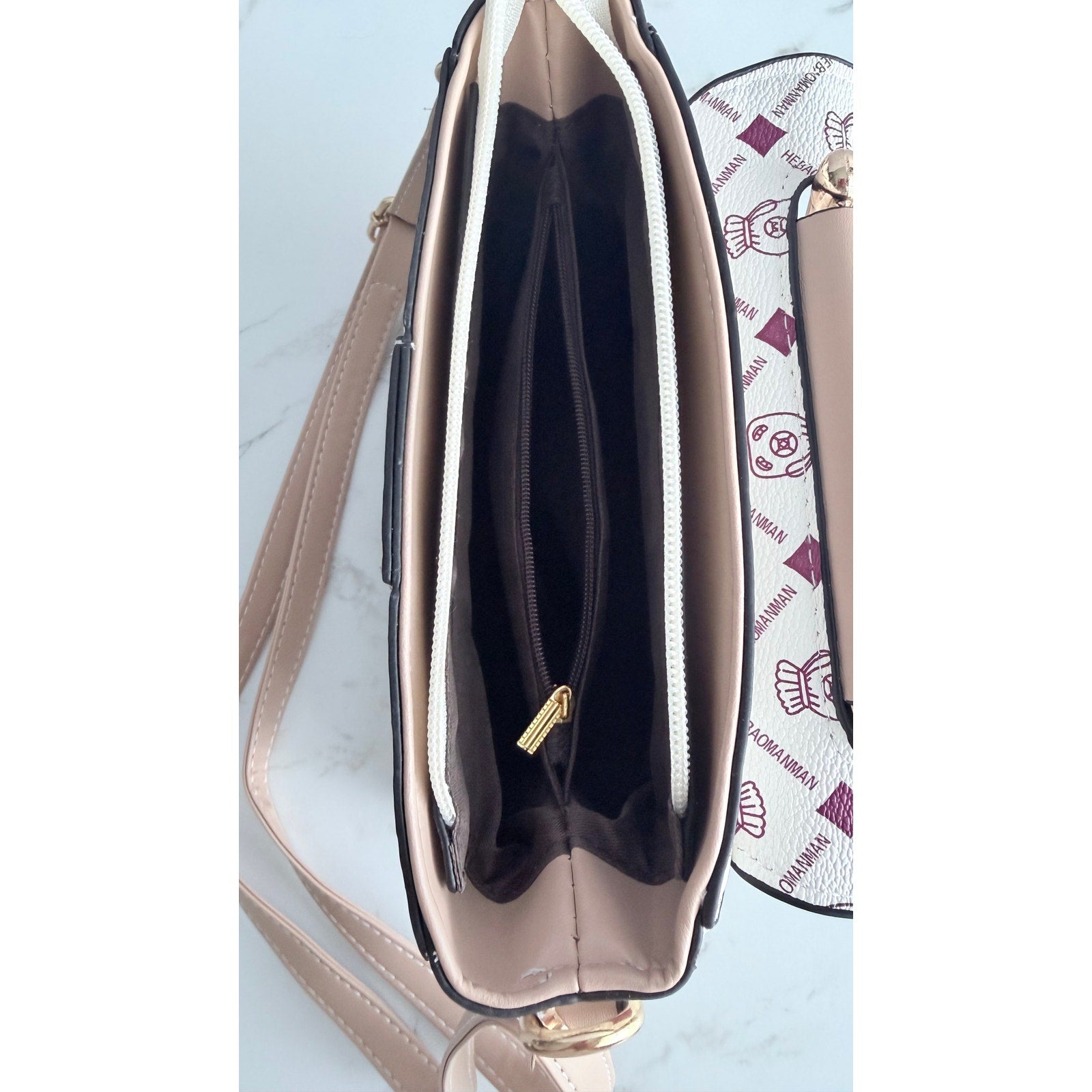 Mickey Mouse Charm Satchel Bag Women’s Handbag White Beige NEW