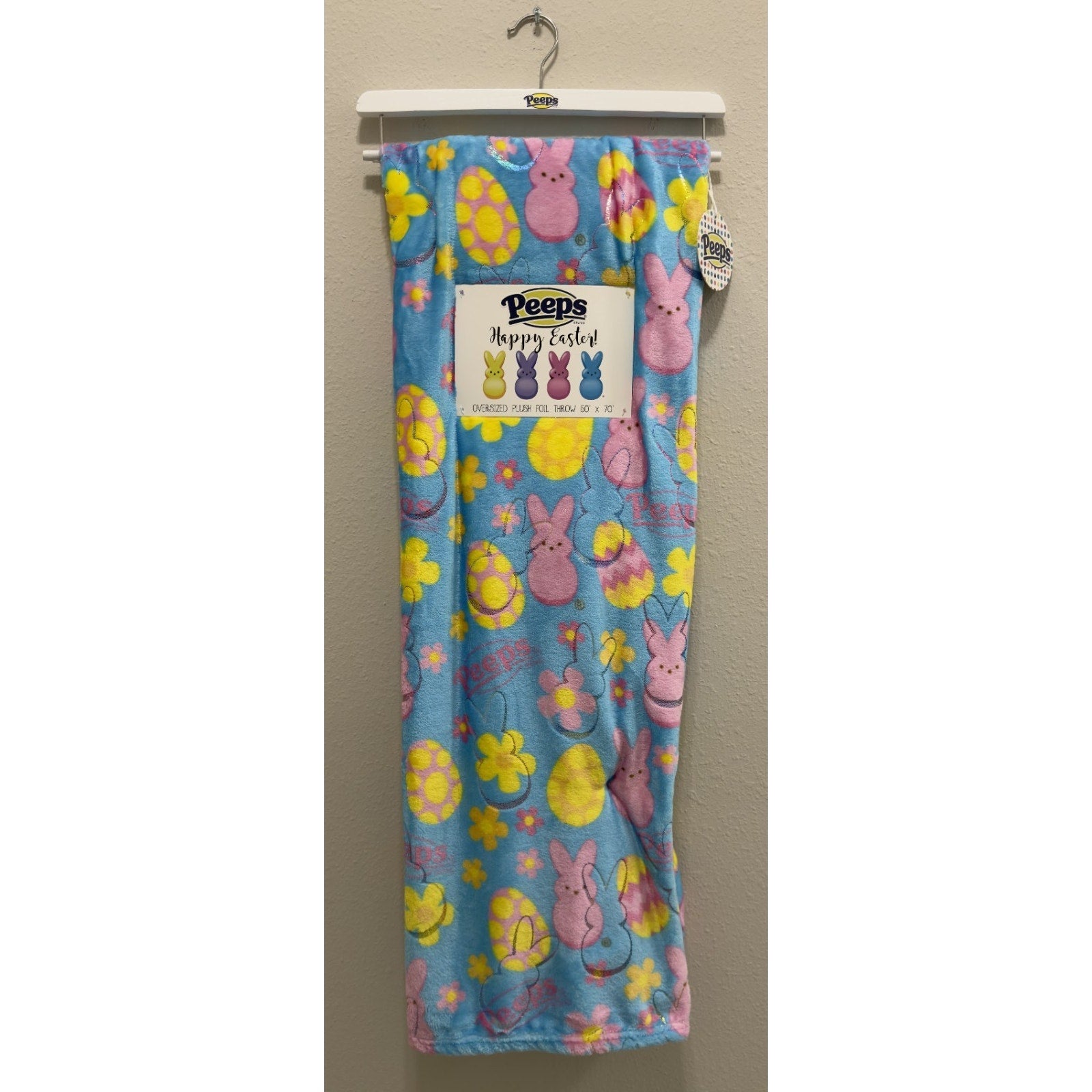 Peeps Oversized Plush Throw 50" x 70" - Peeps, Eggs, and Foil Design - NEW