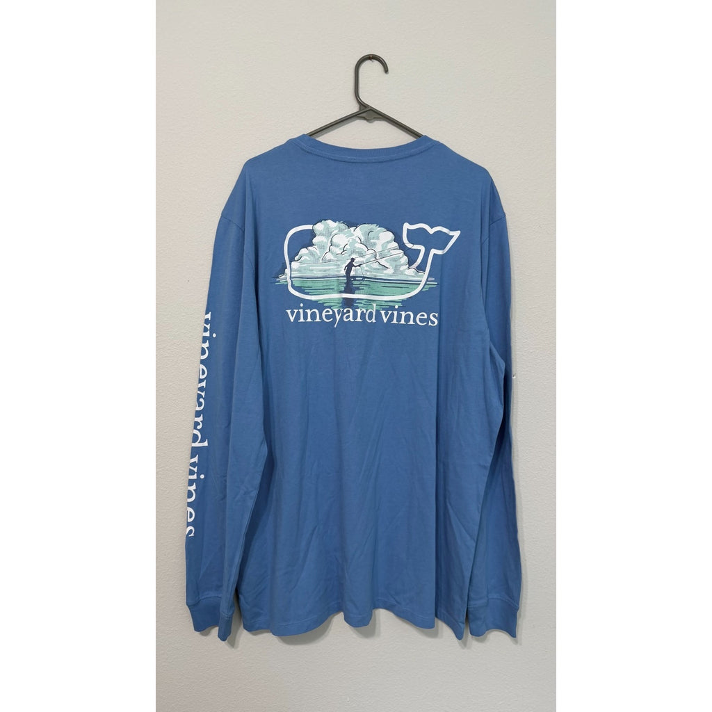 NWT Vineyard Vines Fly Fishing Whale Logo Long-Sleeve Pocket Tee - Adult Large