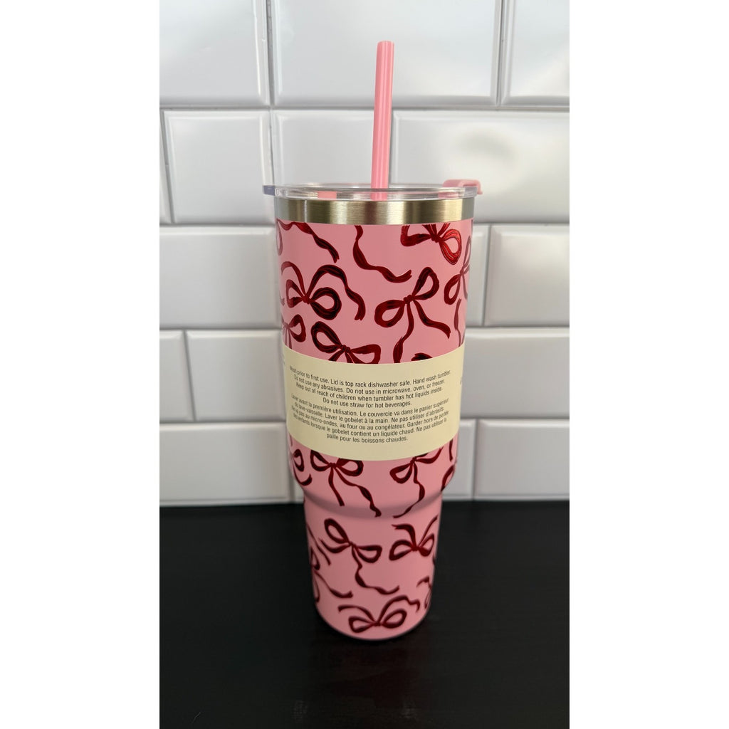 Ashland 40oz Stainless Steel Insulated Tumbler - Pink Christmas Bows Print NEW