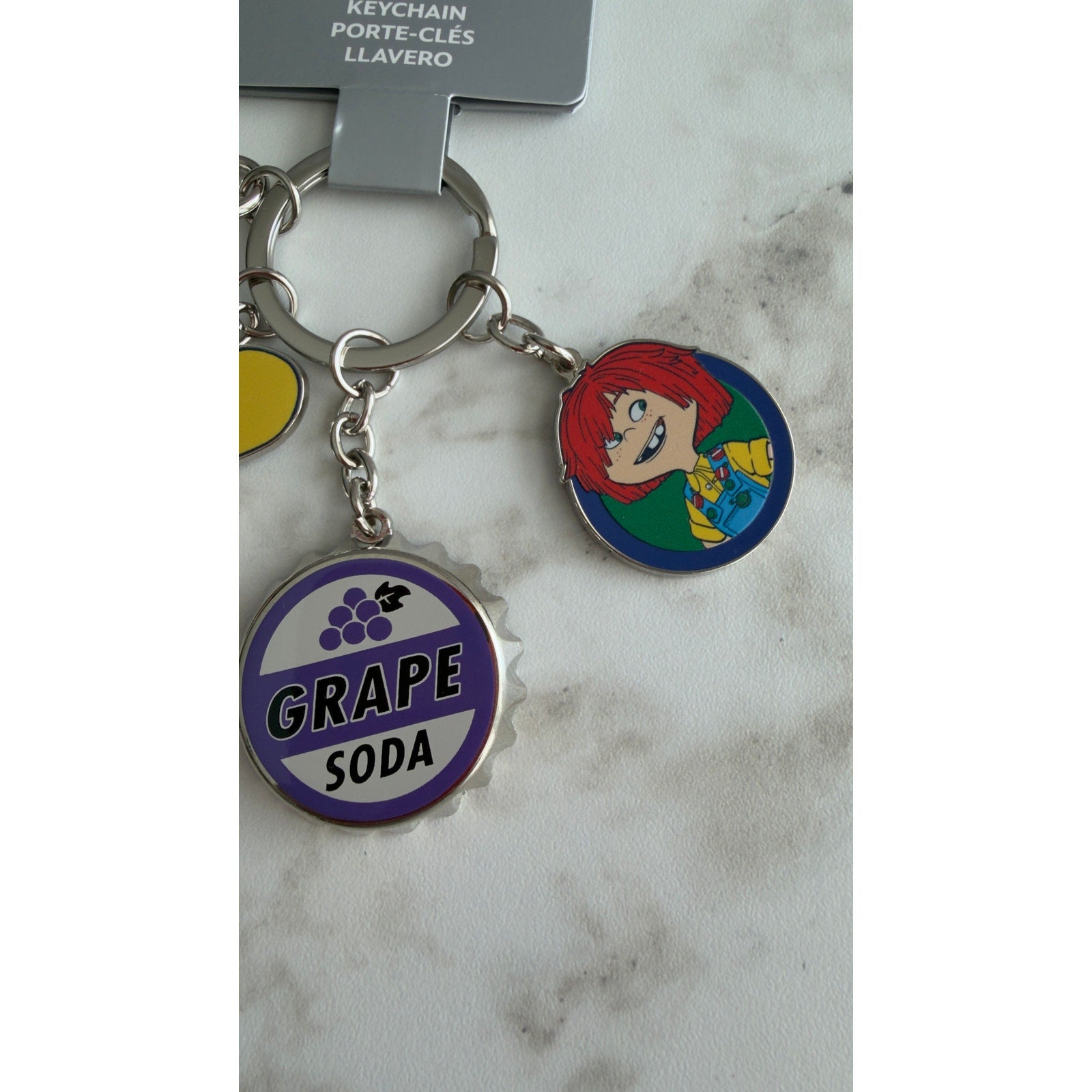 Disney Pixar Up Keychain Carl Ellie Grape Soda Cap 3 Charms NEW