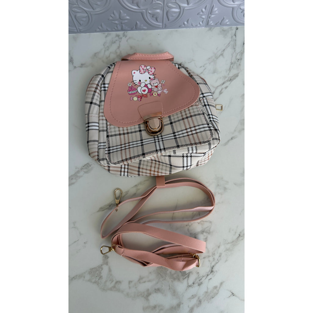 Sanrio Hello Kitty Plaid Mini Backpack Pink Crossbody Shoulder Bag NEW