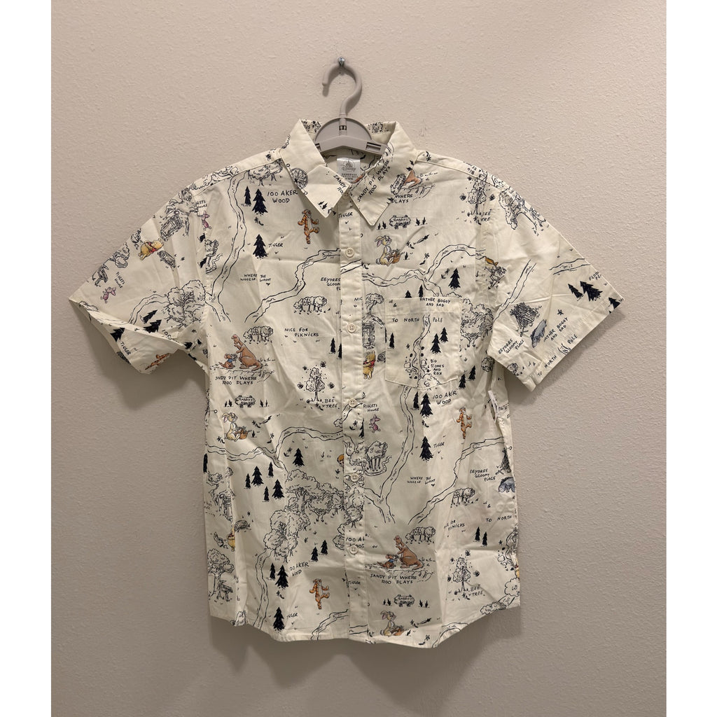 Disney Parks Winnie the Pooh Hundred Acre Wood Map Adult Camp Shirt Medium NWT