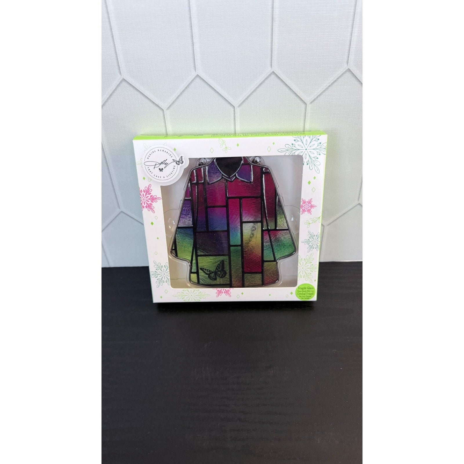 NEW Dolly Parton "Coat of Many Colors" Stained Glass Hanging Ornament 5.5"
