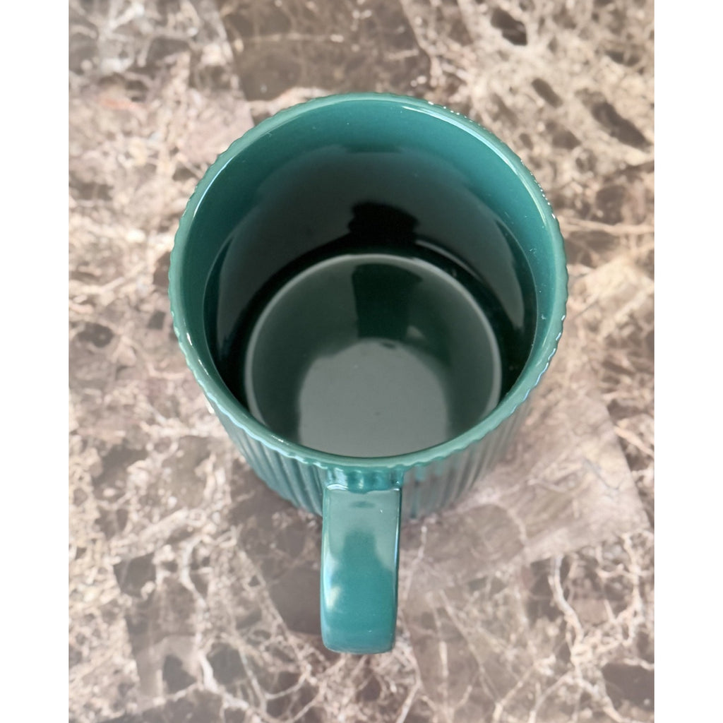 NEW Starbucks Dark Forest Green & Gold Pleated Ceramic Mug in Box